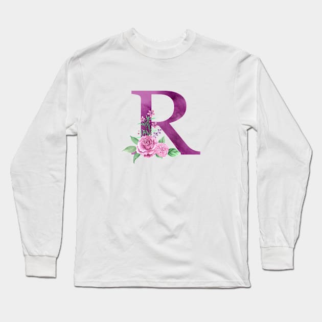 Floral Monogram R Beautiful Rose Bouquet Long Sleeve T-Shirt by floralmonogram